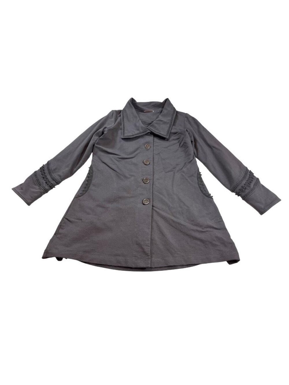 Soft Surroundings grey Tallulah Button-Up Embroidered Long Coat Size S (R727)